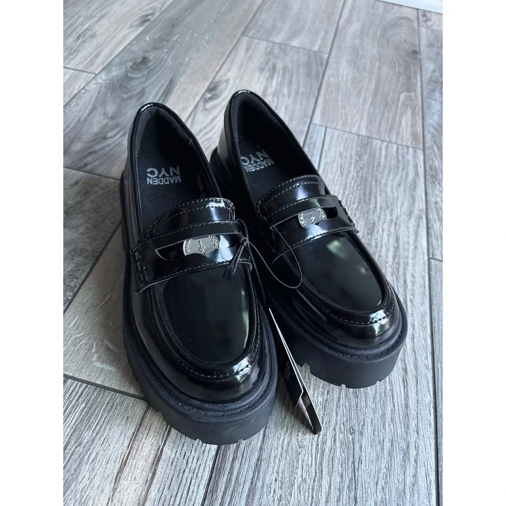 Madden NYC Coin Loafer Womens 6‎ Black New Chunky Lug Platform Penny Shoe